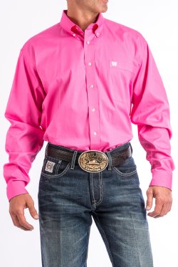 CINCH MENS PINK LONG SLEEVE BUTTON UP