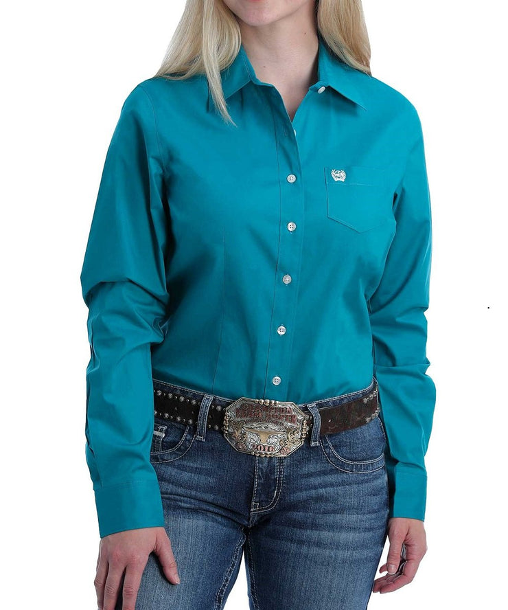 Teal Cinch Women's Long Sleeve Button Up