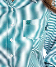 Women's Cinch Teal Pinstripe Tencel Button Down Shirt