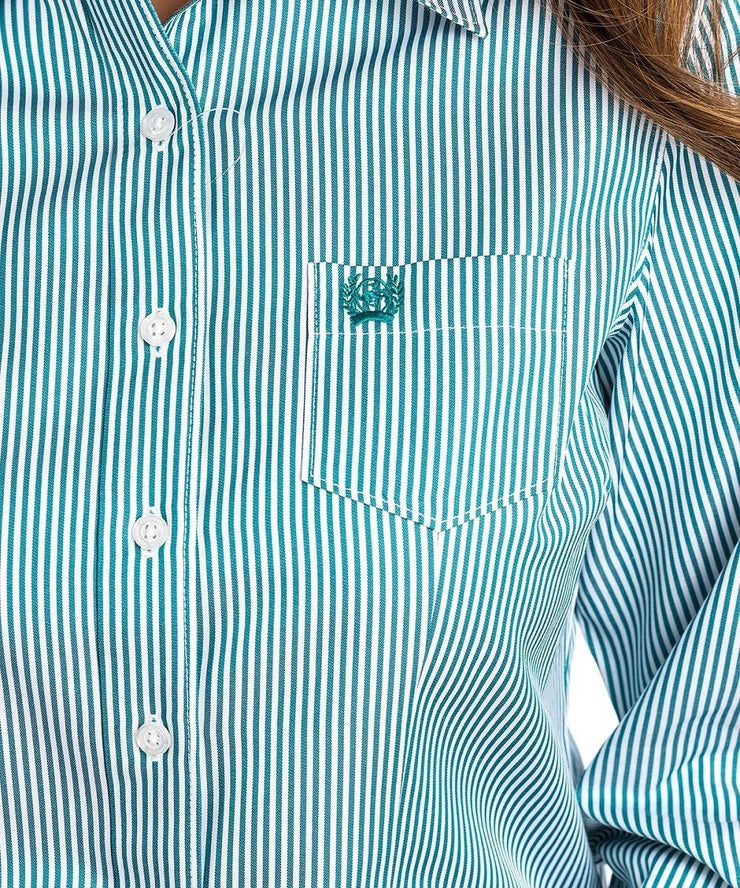 Women's Cinch Teal Pinstripe Tencel Button Down Shirt