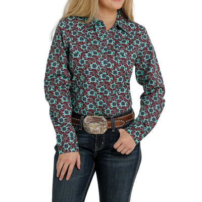 Turquoise Paisley Cinch Women's Button Up